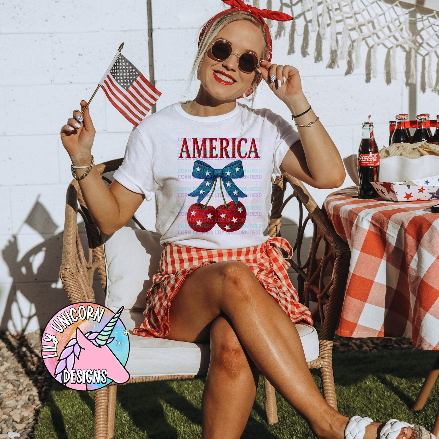 America Cherries Faux Embroidery
