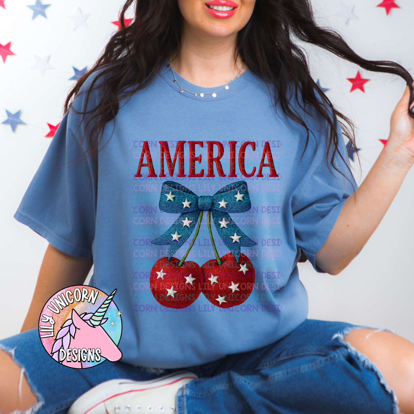 America Cherries Faux Embroidery