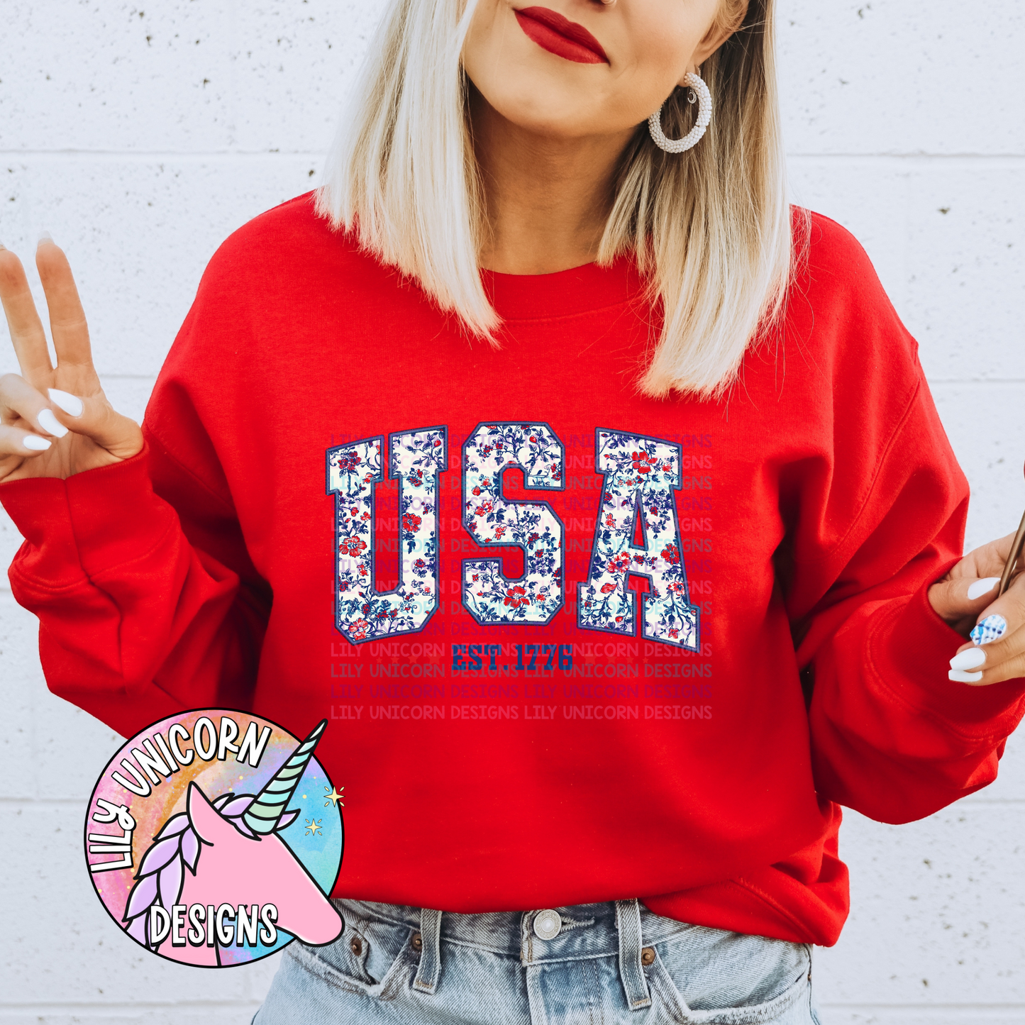 Floral USA Faux Embroidery