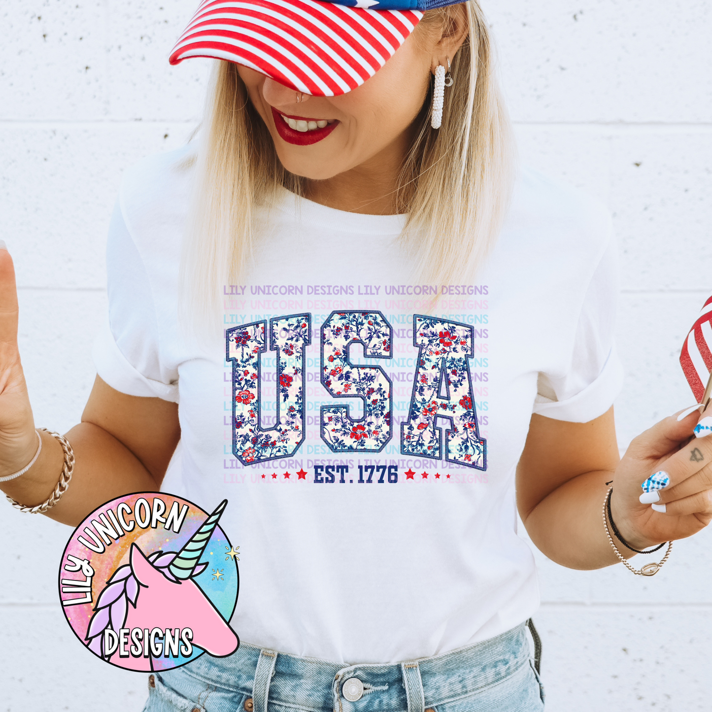 Floral USA Faux Embroidery