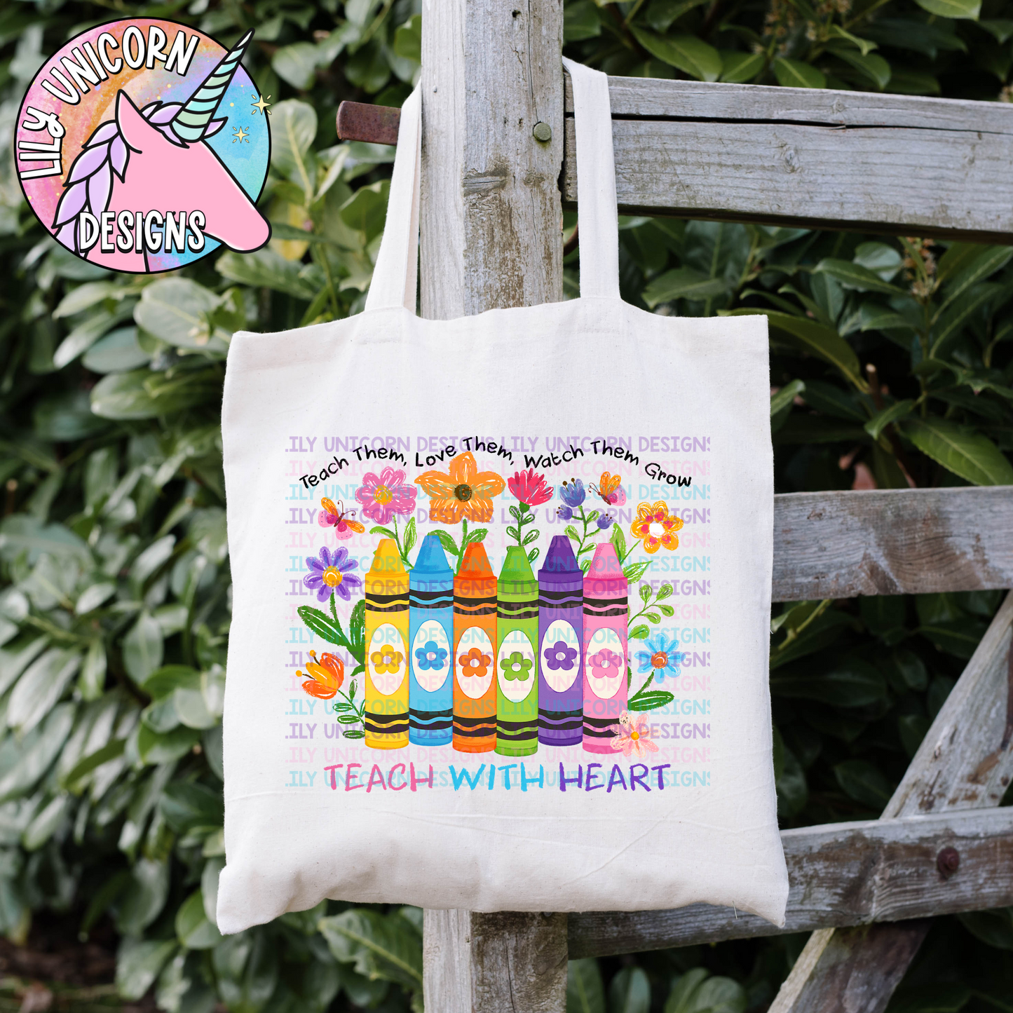 Teach With Heart Crayons Tote