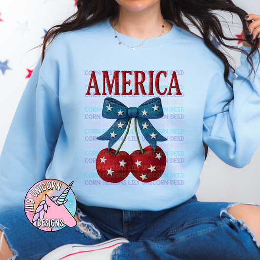 America Cherries Faux Embroidery