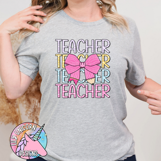 Pencil Bow Teacher T-Shirt