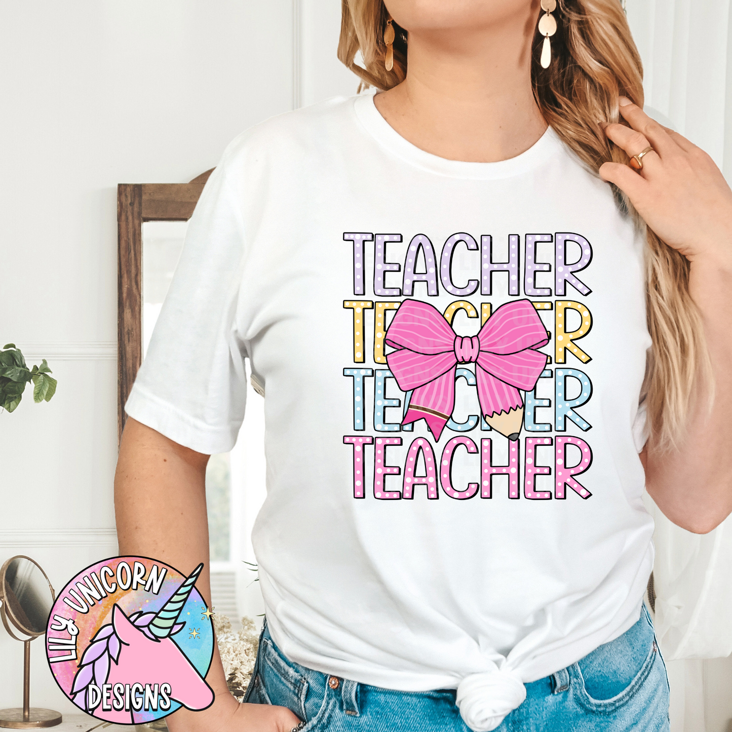 Pencil Bow Teacher T-Shirt