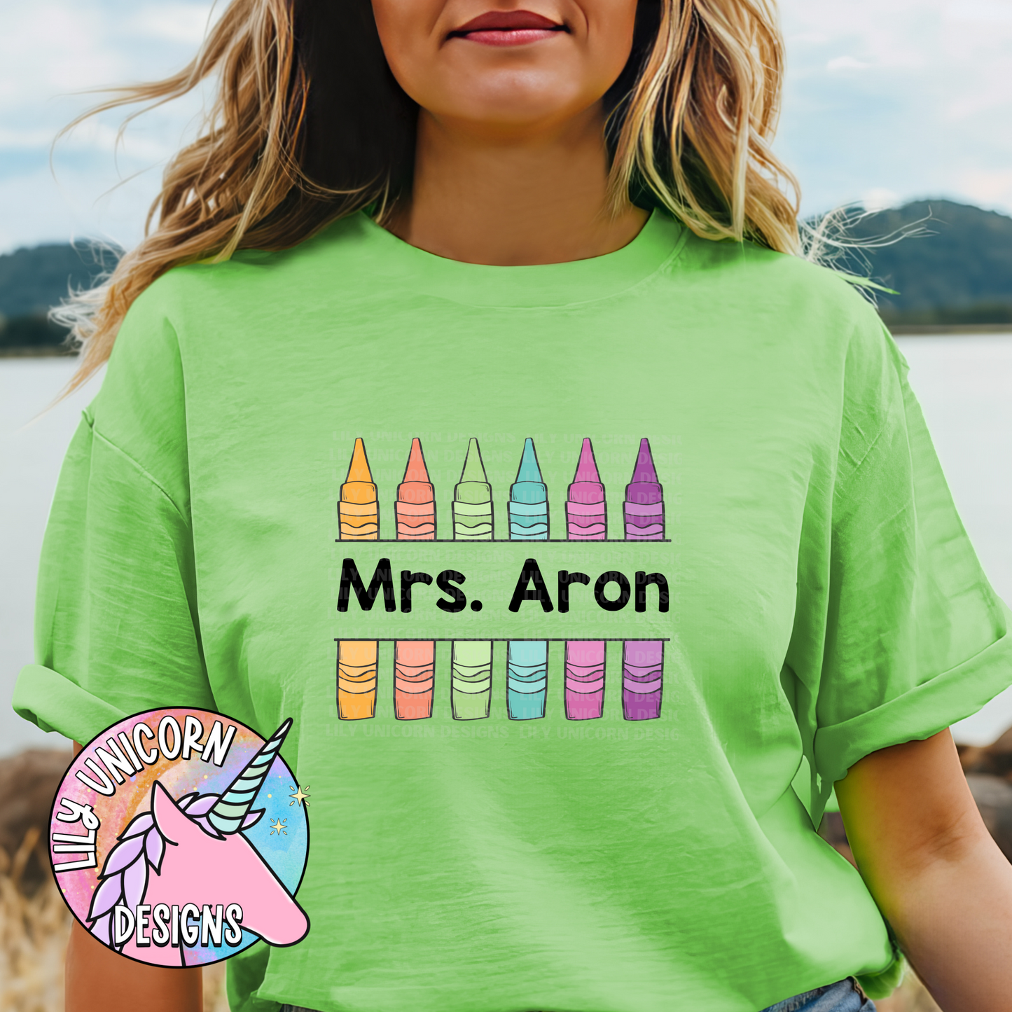 Crayon Teacher Name Stained T-Shirt