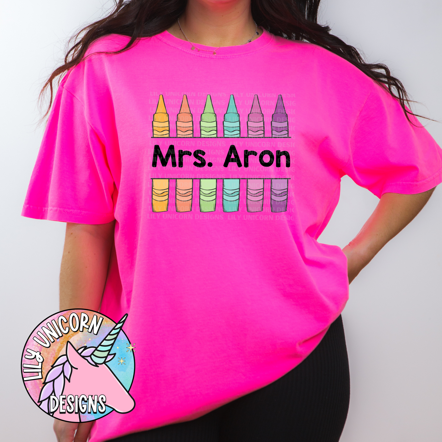 Crayon Teacher Name Stained T-Shirt