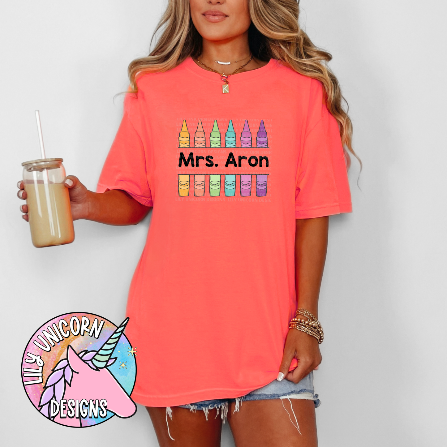 Crayon Teacher Name Stained T-Shirt