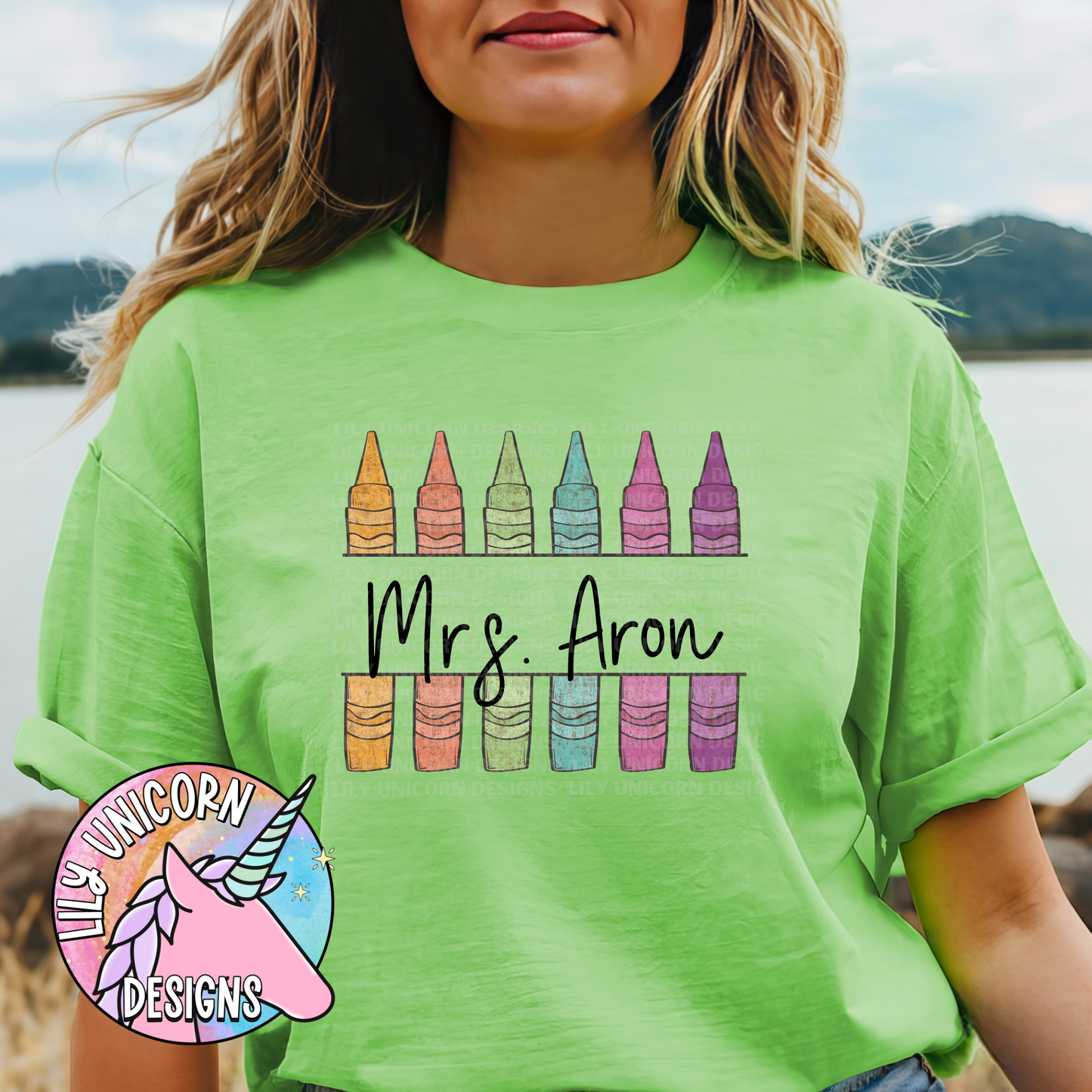 Crayon Teacher Name Stained T-Shirt