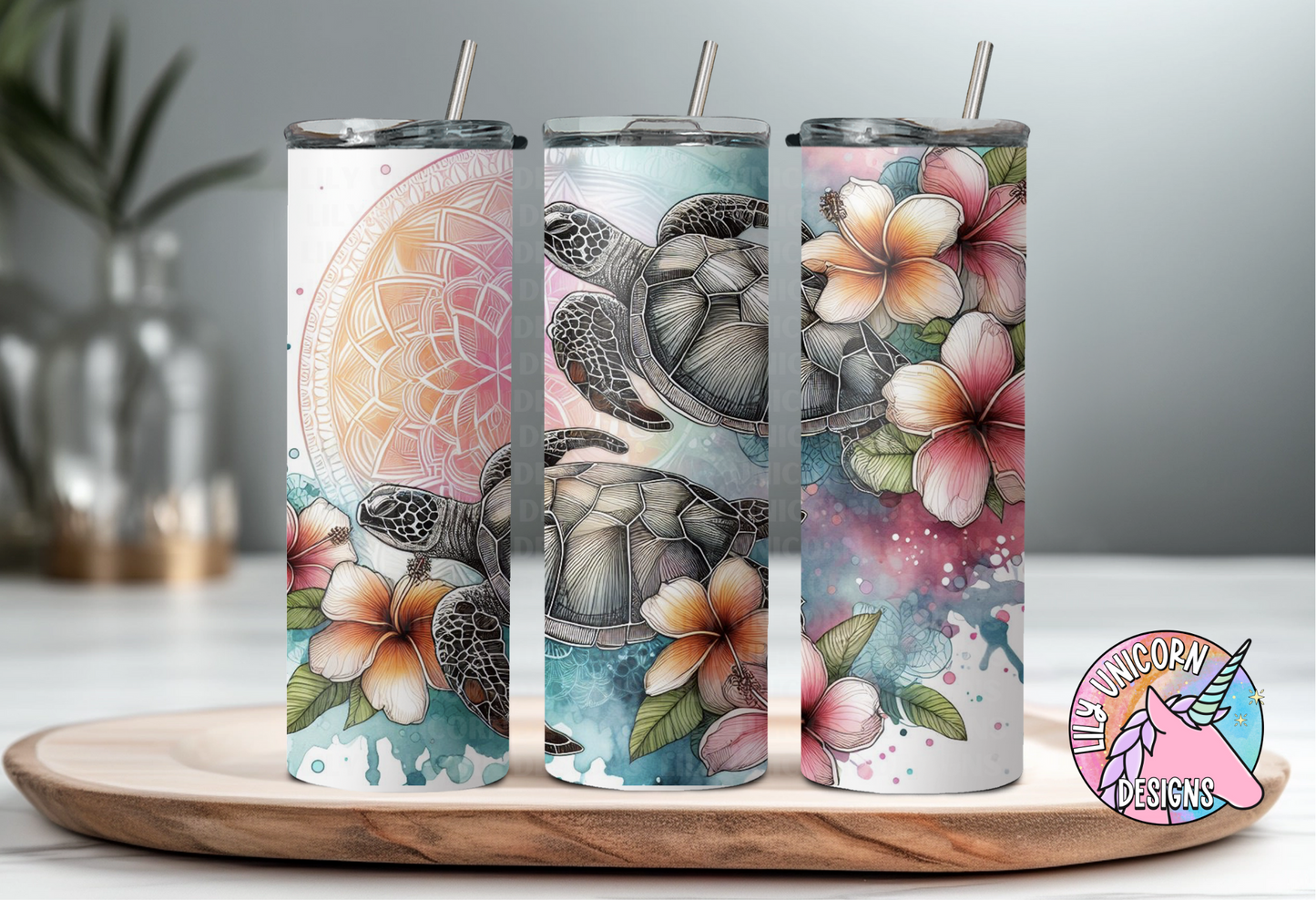 Sea Turtle Floral Tumbler