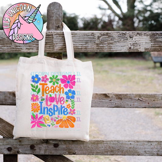 Teach Love Inspire Floral Tote