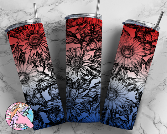 Red White & Blue Sunflower Tumbler